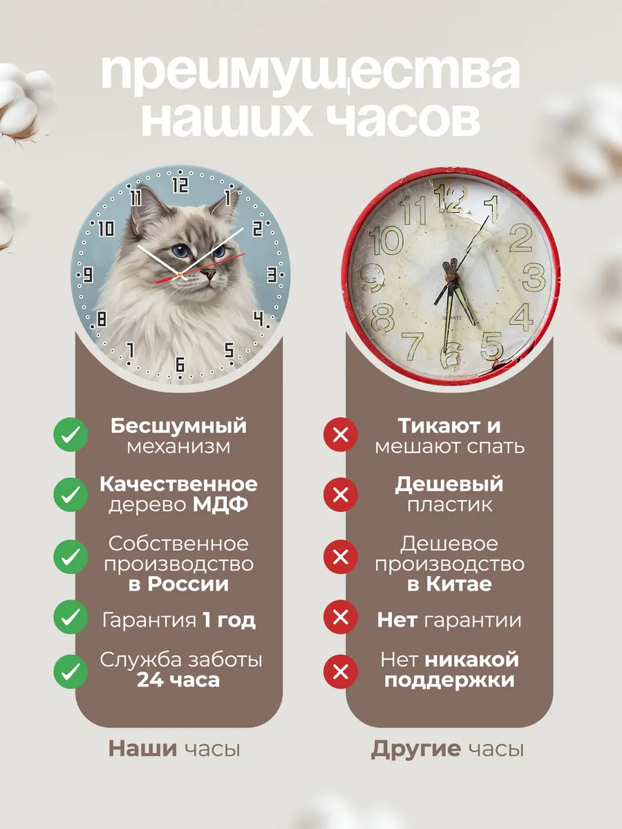 Часы настенные бесшумные Невская маскарадная кошка 33 см — фото 10