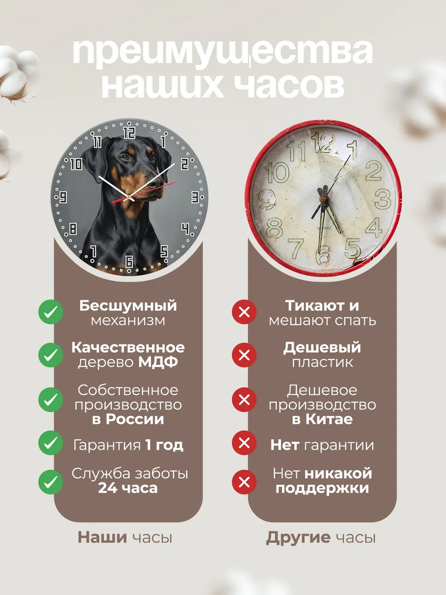 Часы настенные бесшумные Доберман собака портрет 33 см — фото 10