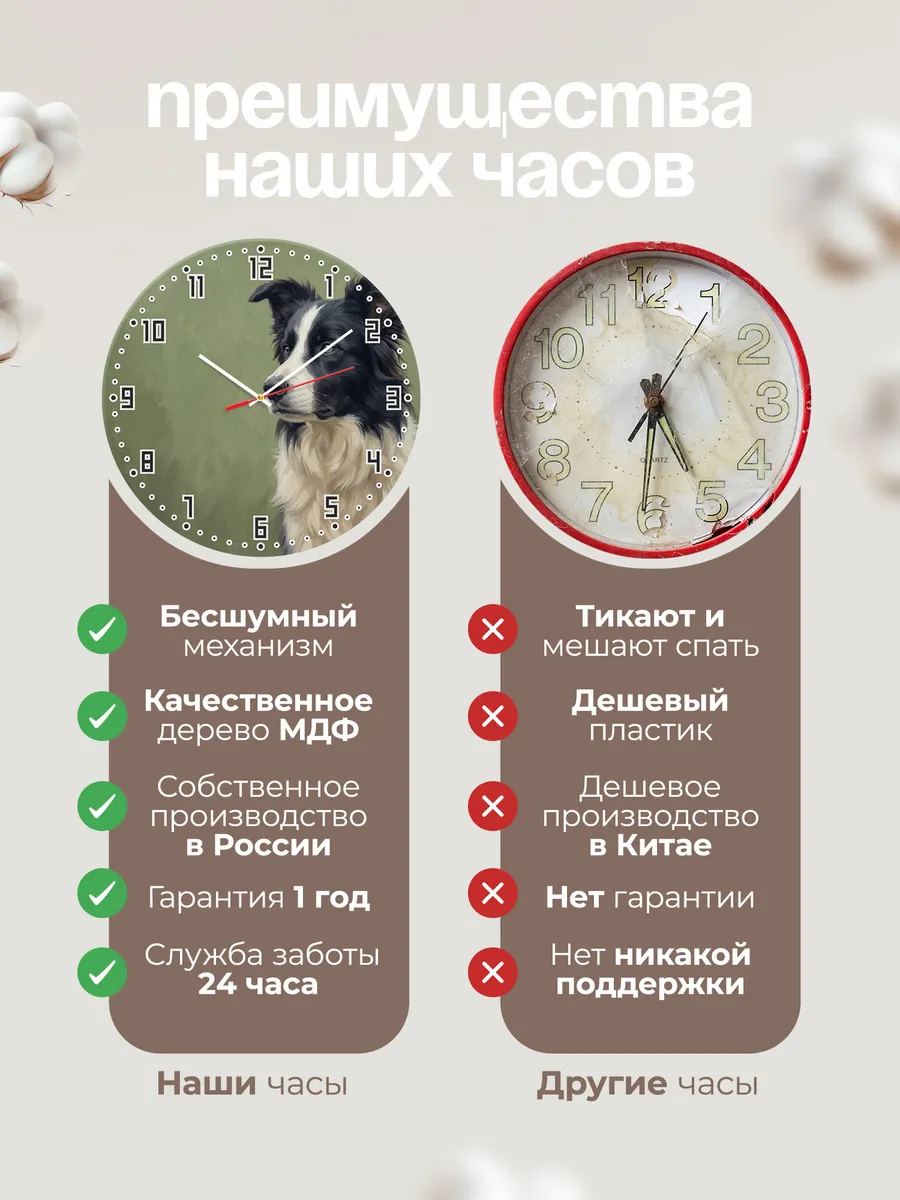 Часы настенные бесшумные Бордер колли собака 33 см — фото 10