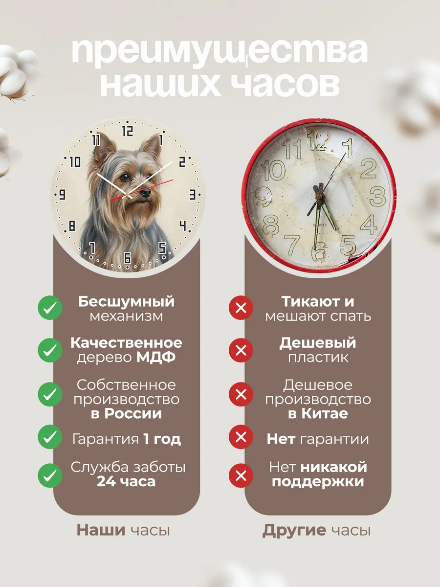 Часы настенные бесшумные Йоркширский терьер йорк 33 см — фото 10