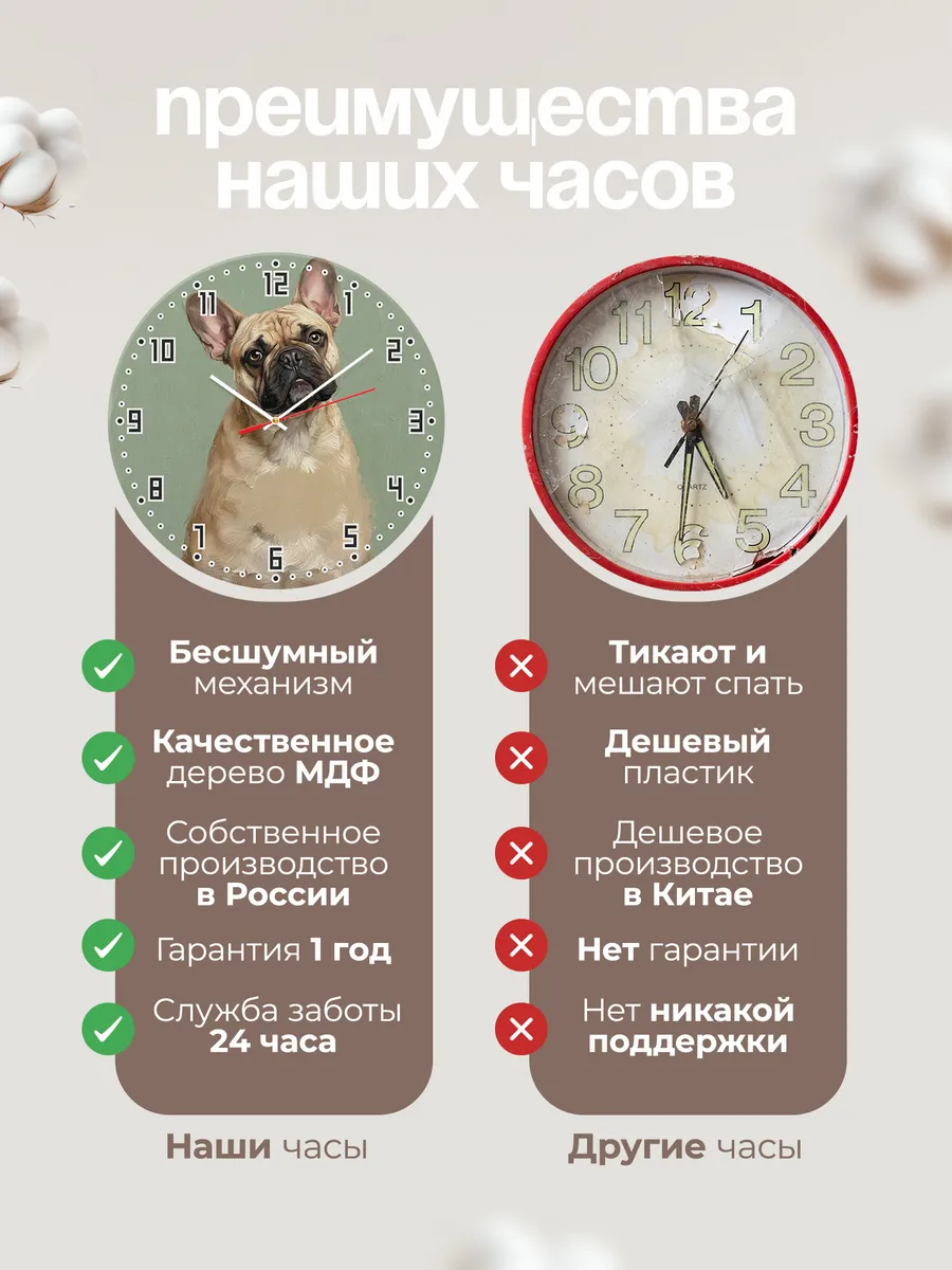 Часы настенные бесшумные Французский бульдог 33 см — фото 10