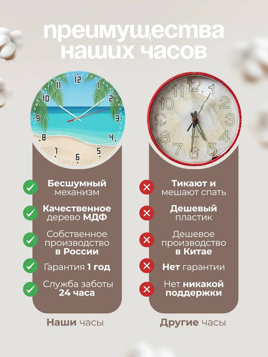 Часы настенные бесшумные Тропический пляж море 33 см — фото 10