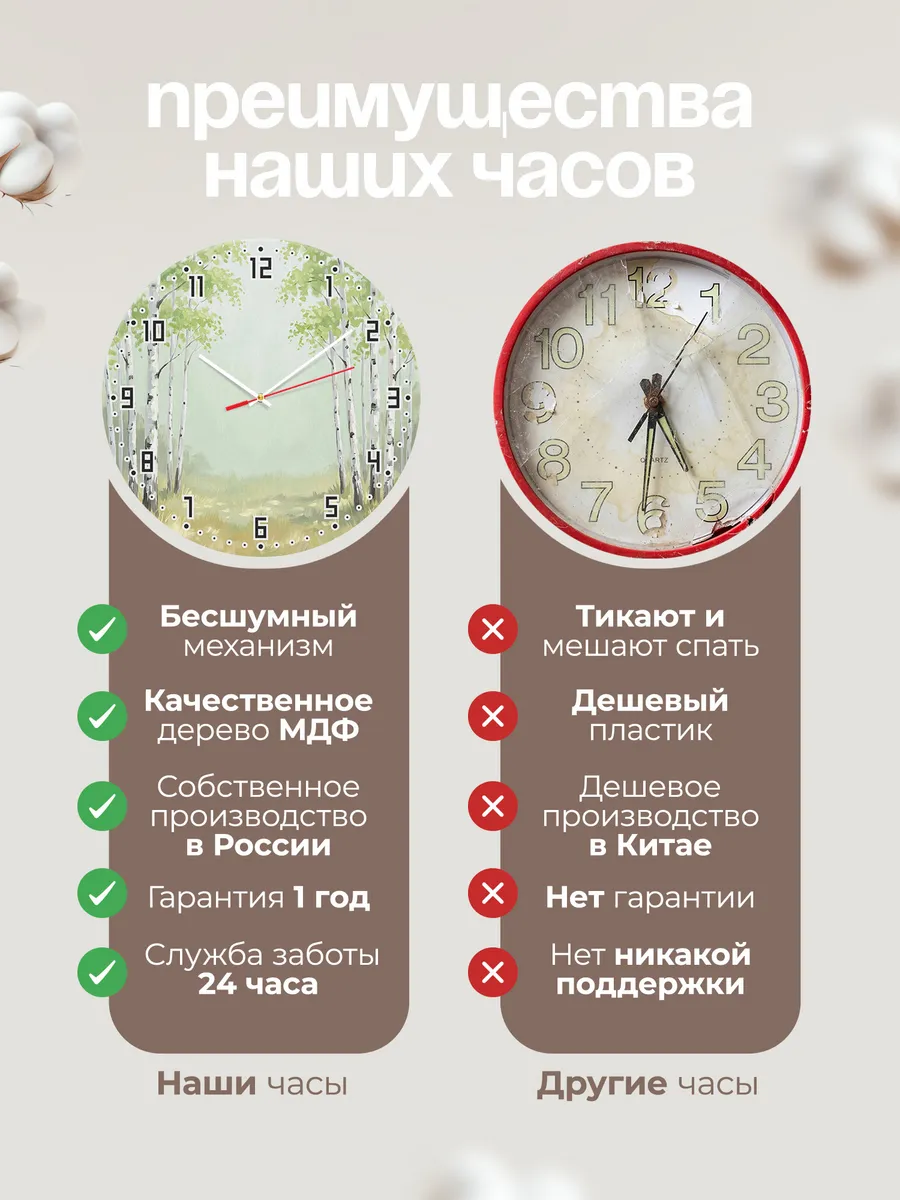 Часы настенные бесшумные Берёзовая роща берёзы 33 см — фото 10