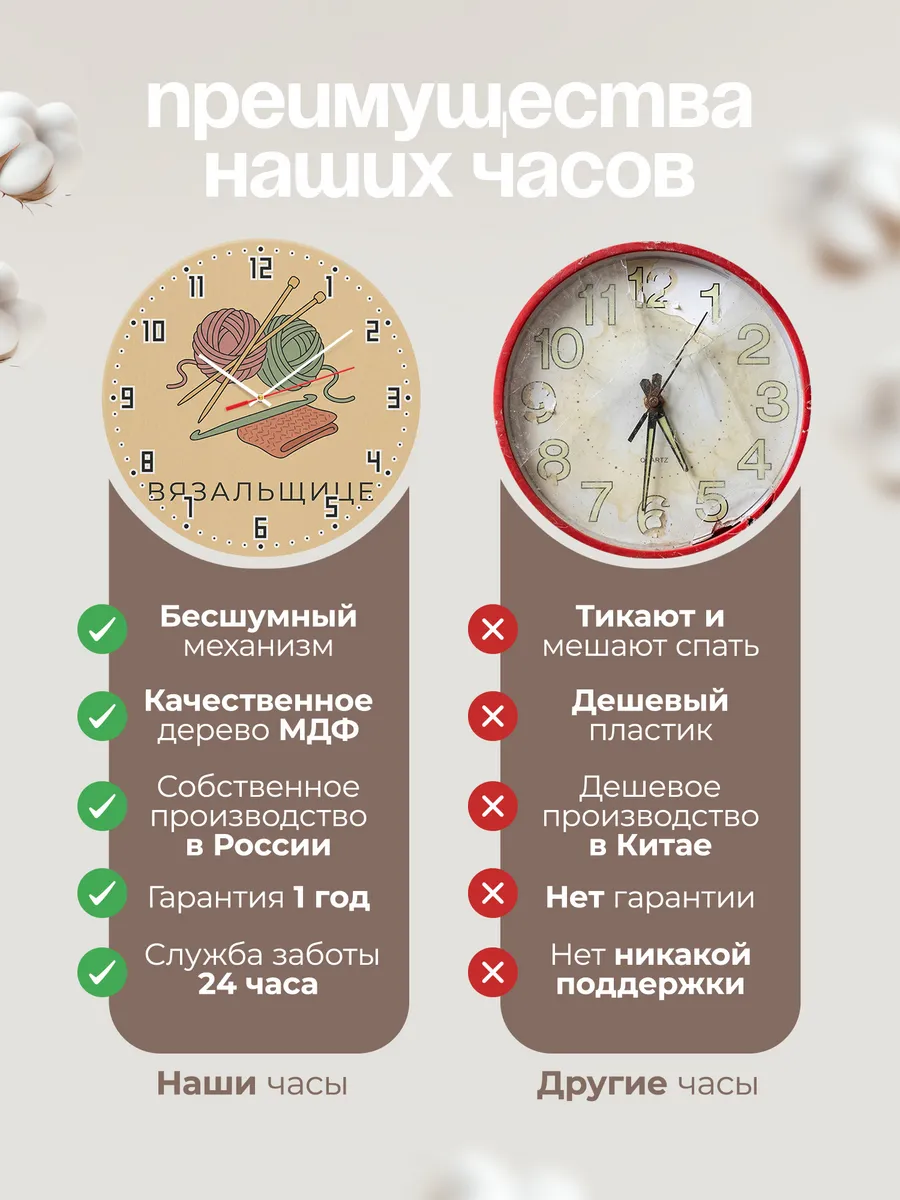 Часы настенные бесшумные Вязальщице вязание 33 см — фото 10