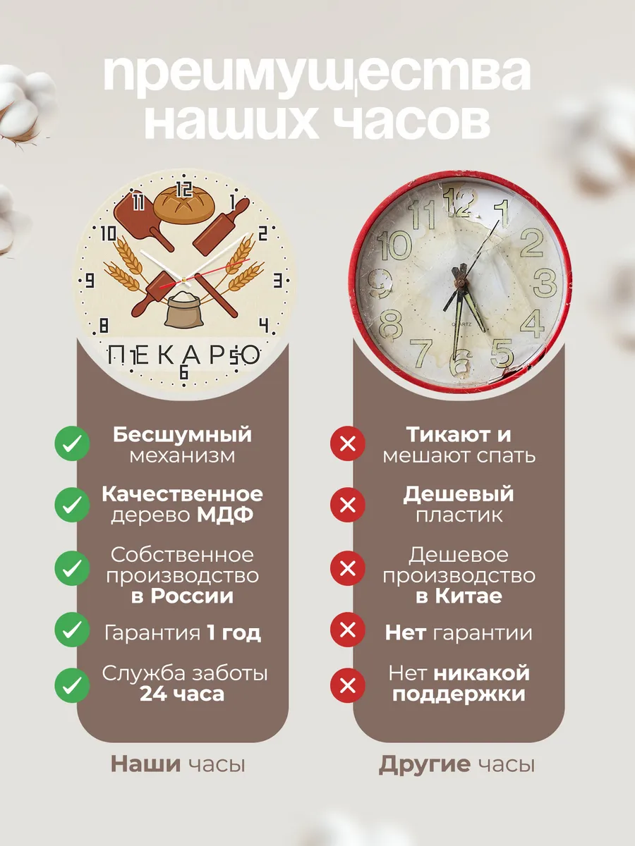 Часы настенные бесшумные Пекарю пекарня хлеб 33 см — фото 10