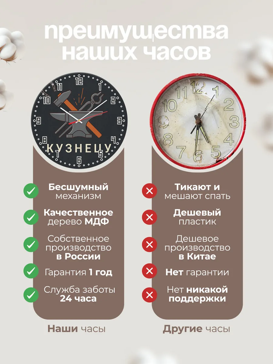 Часы настенные бесшумные Кузнецу кузница ковка 33 см — фото 10