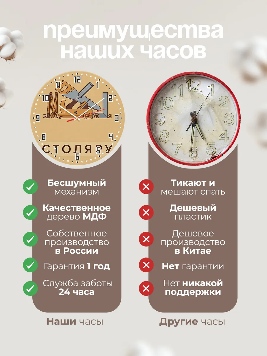Часы настенные бесшумные Столяру дерево мастерская 33 см — фото 10