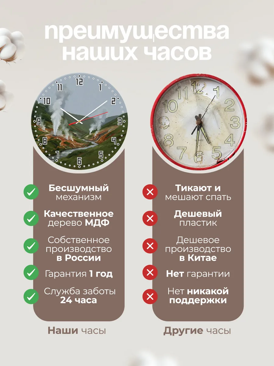 Часы настенные бесшумные Долина гейзеров Камчатка 33 см — фото 10