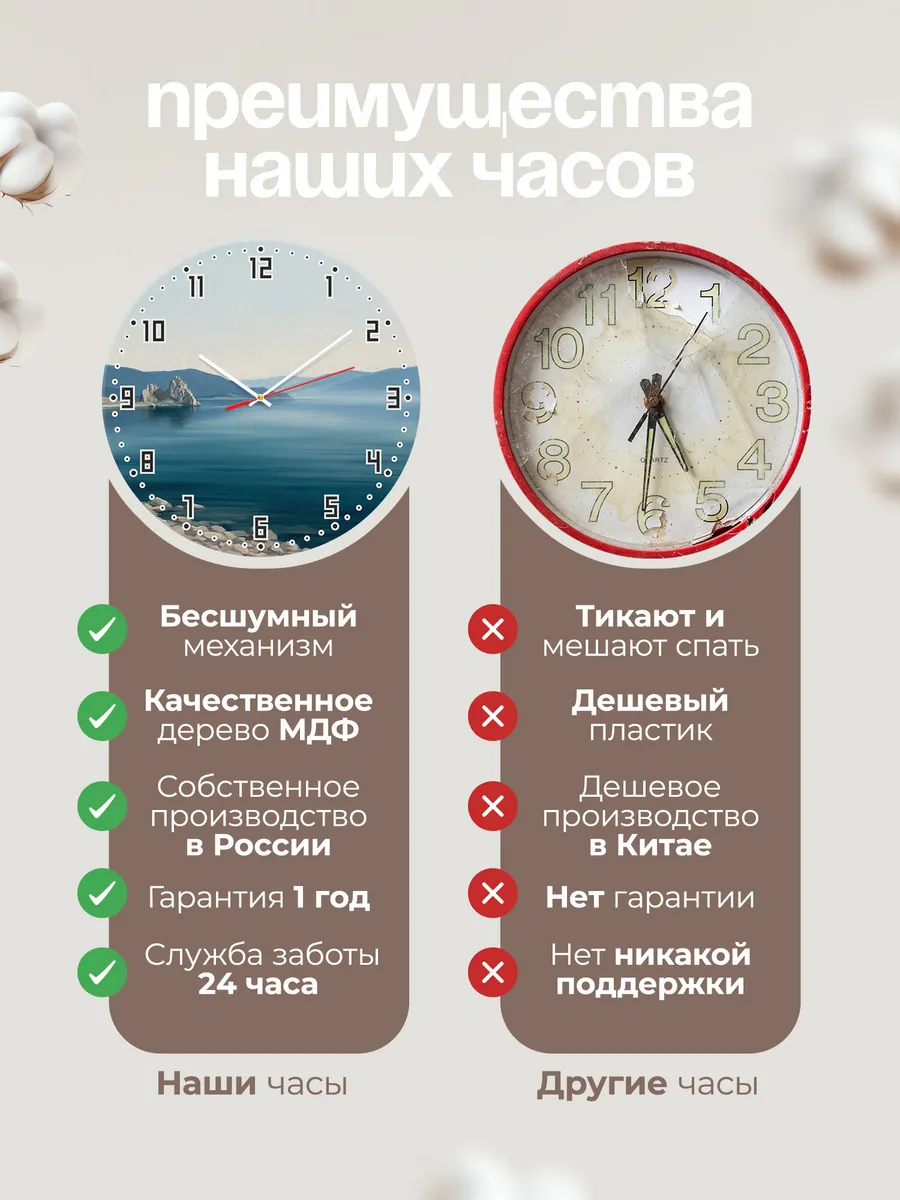 Часы настенные бесшумные Байкал озеро природа 33 см — фото 10