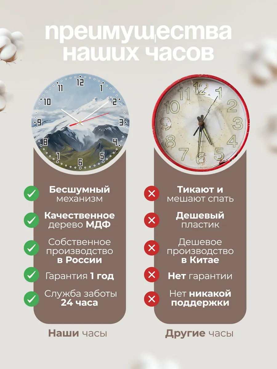 Часы настенные бесшумные Эльбрус горы Кавказ 33 см — фото 10