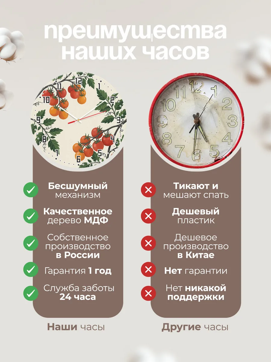Часы настенные бесшумные Томаты помидоры дача 33 см — фото 10