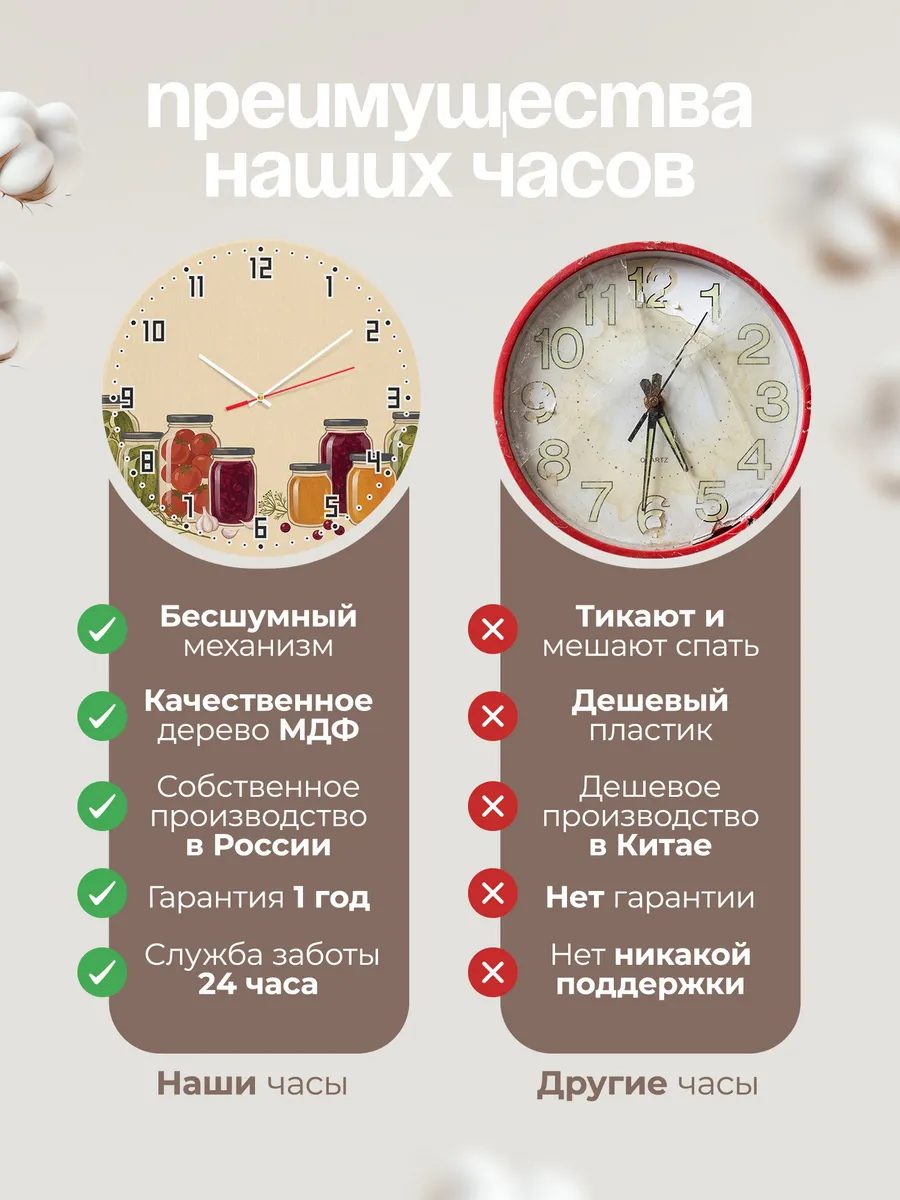 Часы настенные бесшумные Заготовки на зиму банки 33 см — фото 10