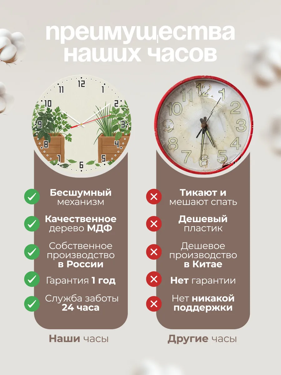 Часы настенные бесшумные Зелень в ящиках травы 33 см — фото 10