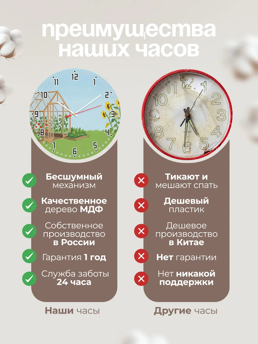 Часы настенные бесшумные Теплица огород дача 33 см — фото 10