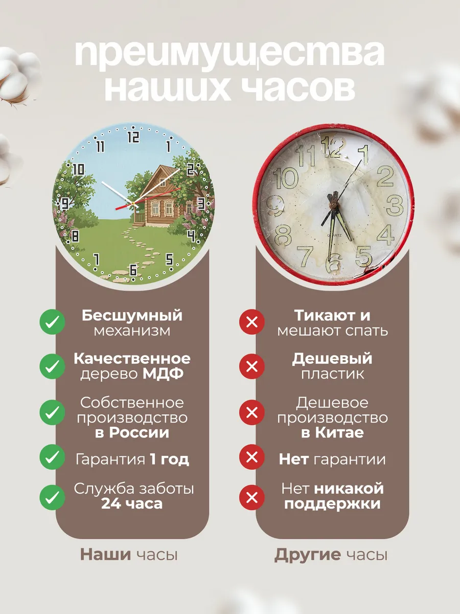 Часы настенные бесшумные Дачный домик сад дача 33 см — фото 10