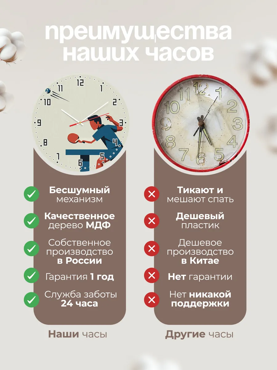 Часы настенные бесшумные Настольный теннис пинг-понг 33 см — фото 10