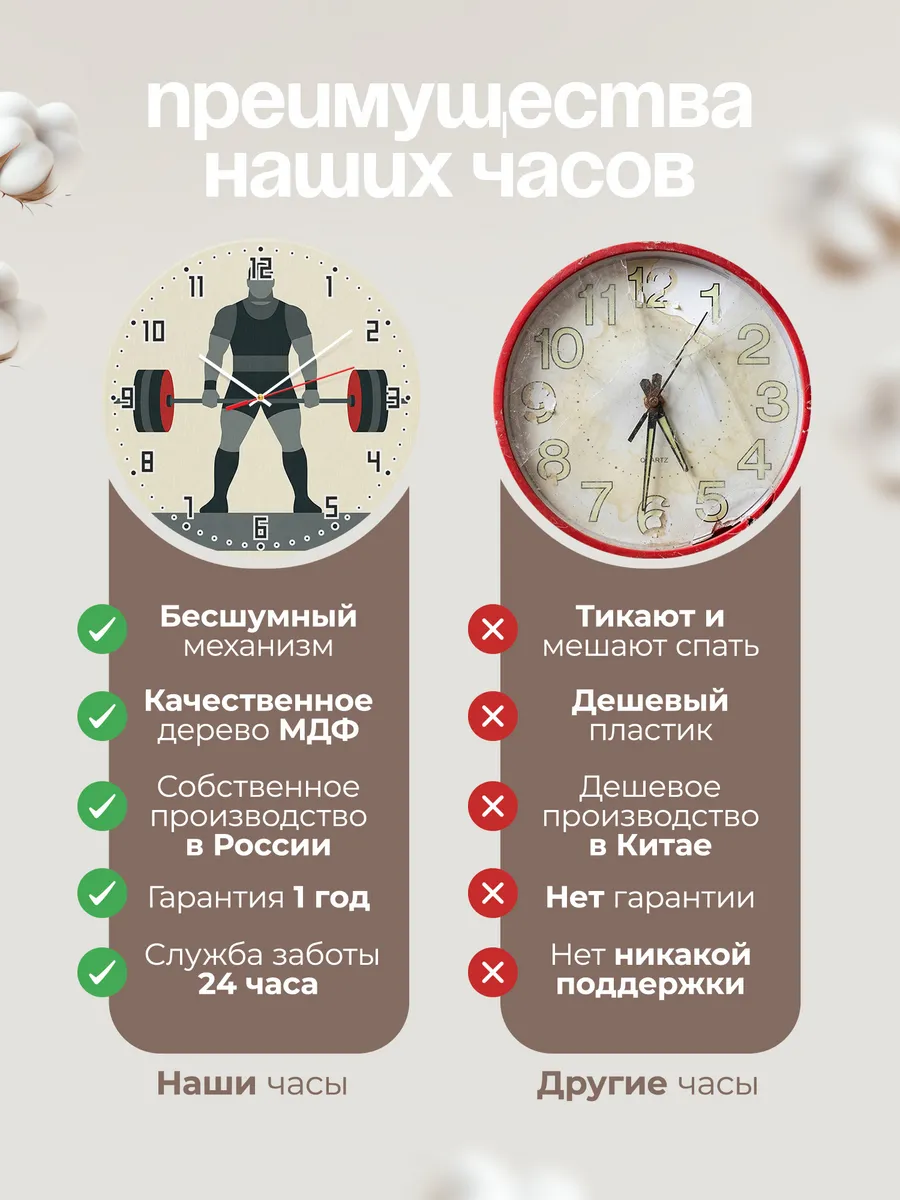 Часы настенные бесшумные Пауэрлифтинг штанга зал 33 см — фото 10