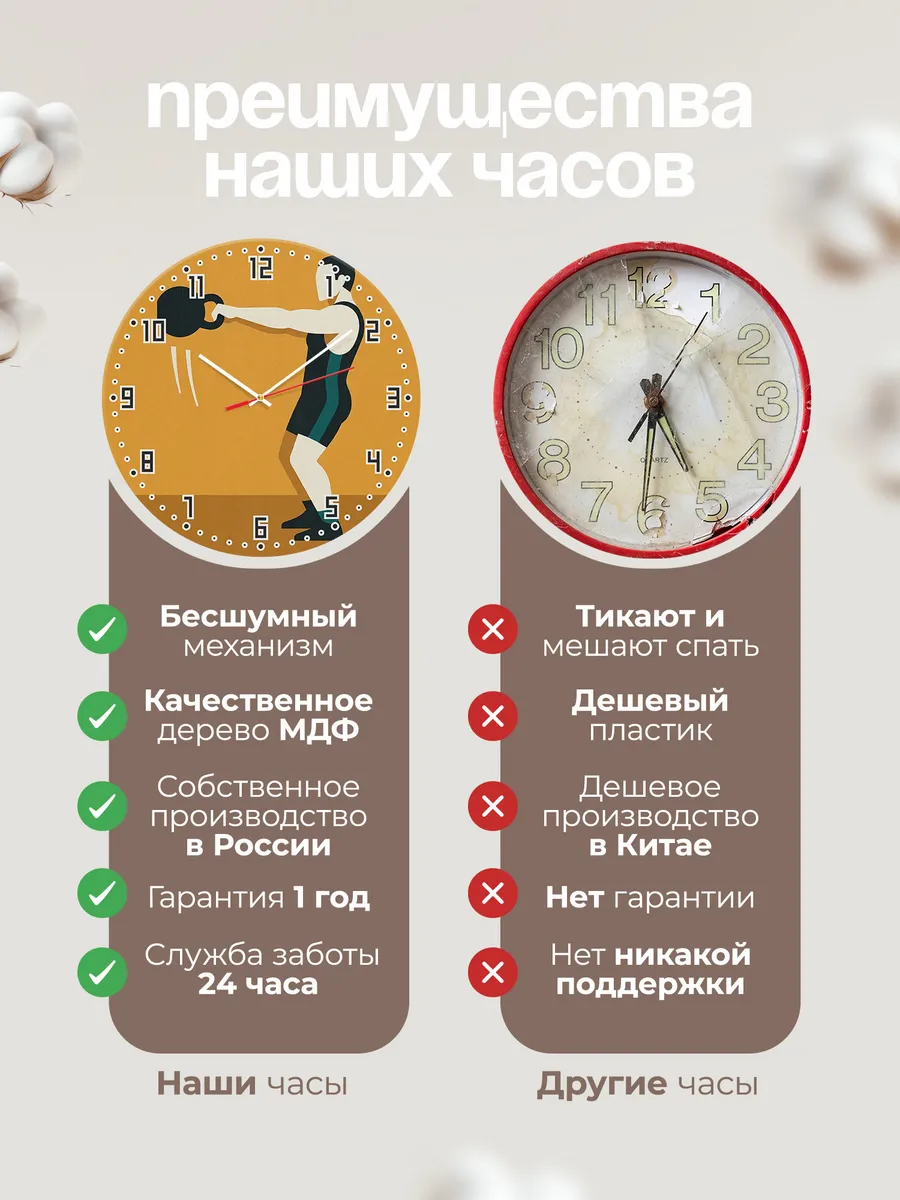 Часы настенные бесшумные Гиревой спорт гиря 33 см — фото 10