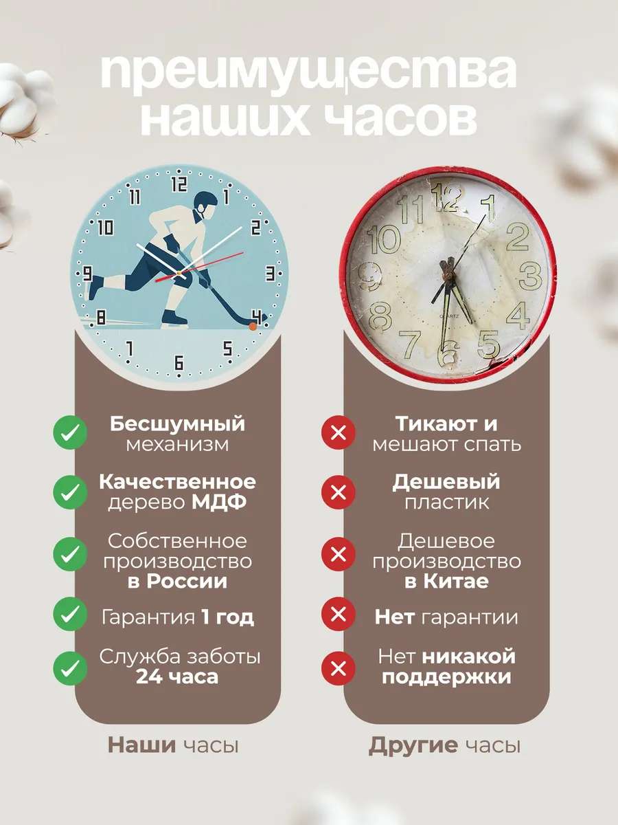 Часы настенные бесшумные Хоккей с мячом бенди 33 см — фото 10