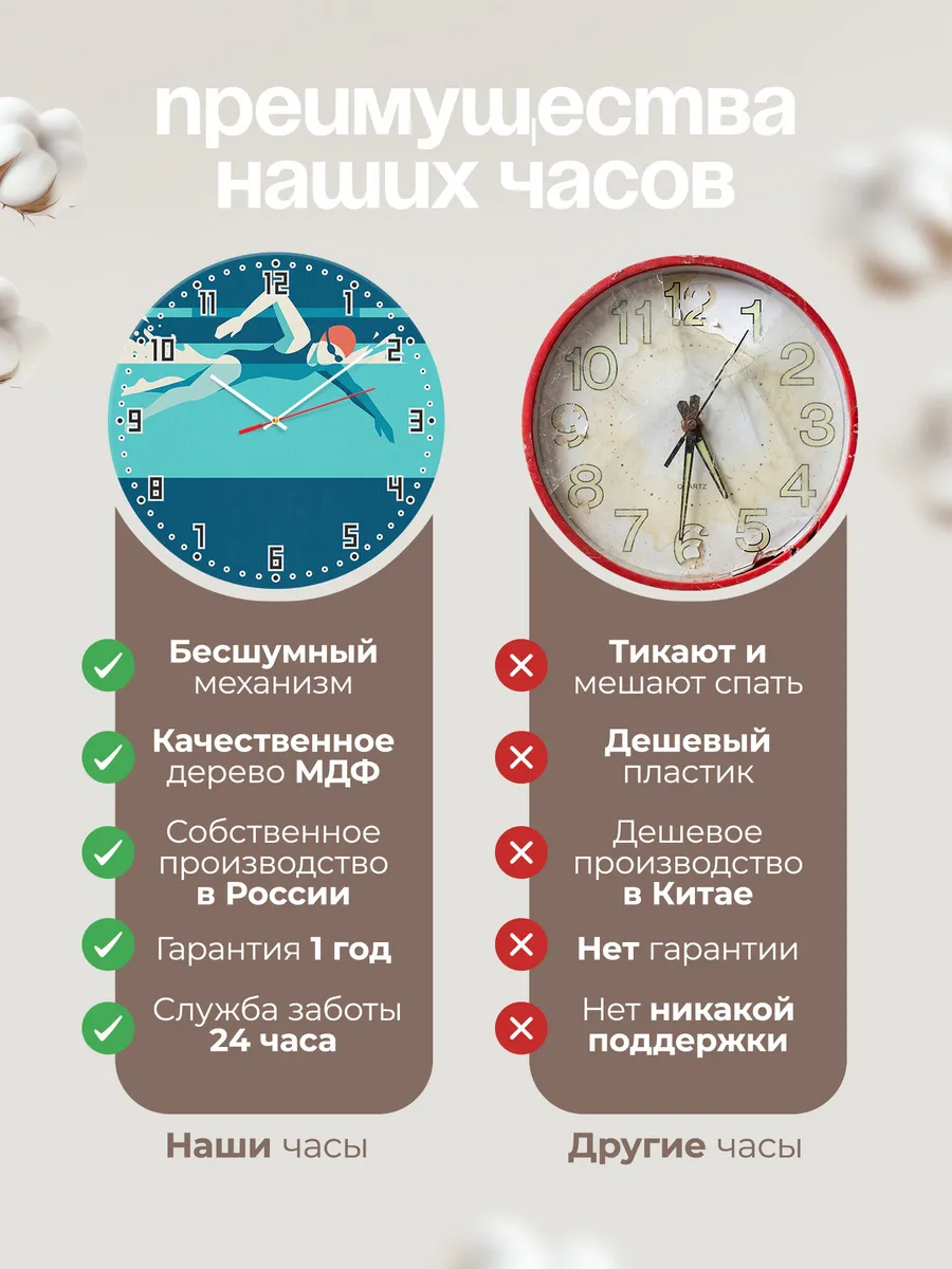Часы настенные бесшумные Плавание пловцу бассейн 33 см — фото 10