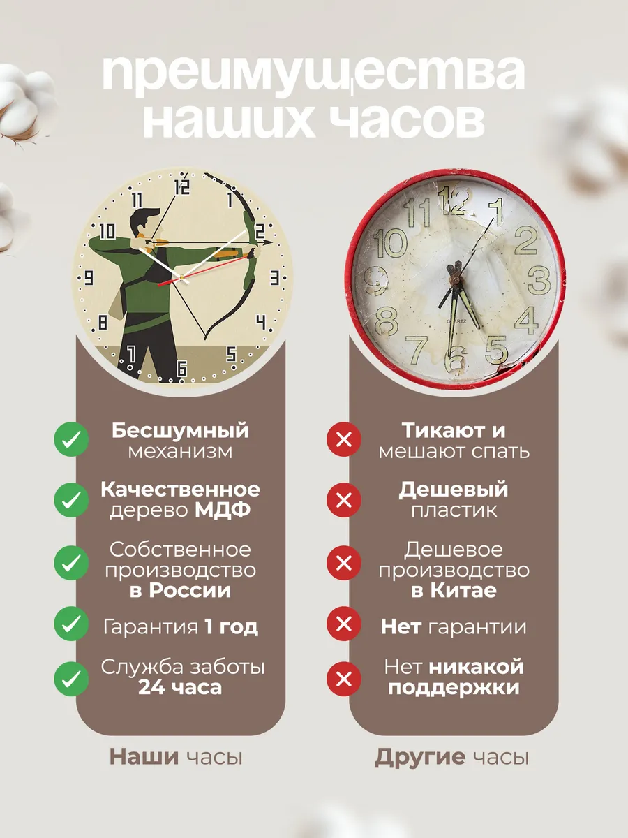 Часы настенные бесшумные Стрельба из лука лучник 33 см — фото 10