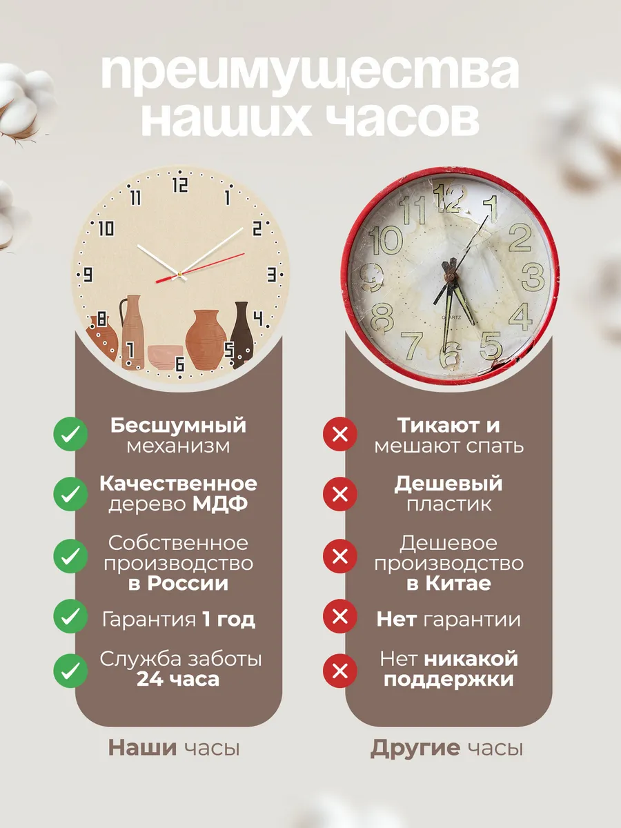 Часы настенные бесшумные Глиняные вазы керамика 33 см — фото 10