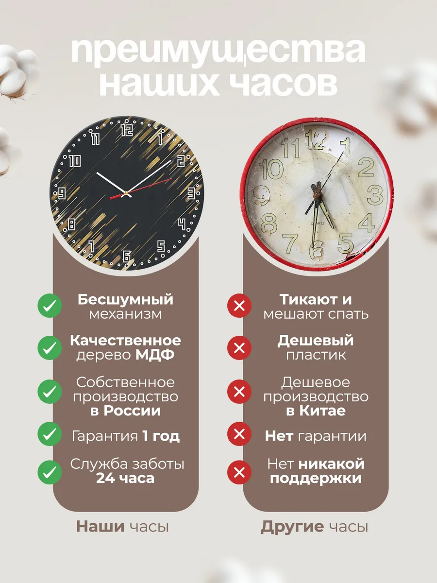 Часы настенные бесшумные Золотые штрихи чёрный 33 см — фото 10