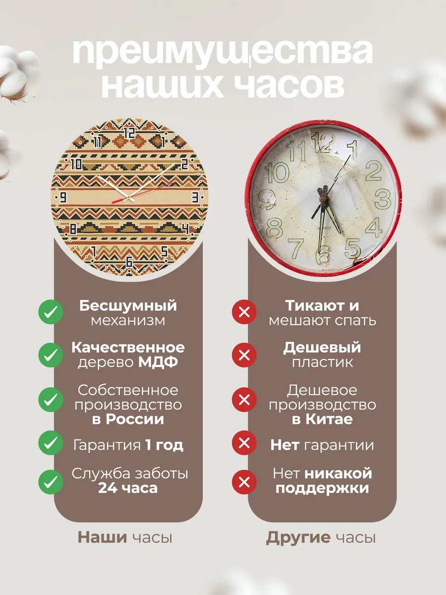 Часы настенные бесшумные Этно узор орнамент 33 см — фото 10
