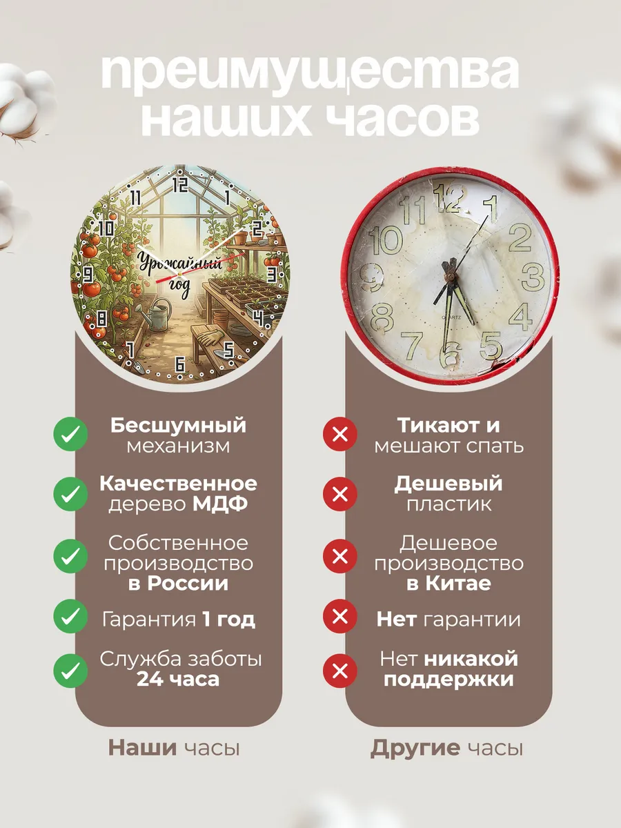 Часы настенные бесшумные Урожайный год теплица 33 см — фото 10