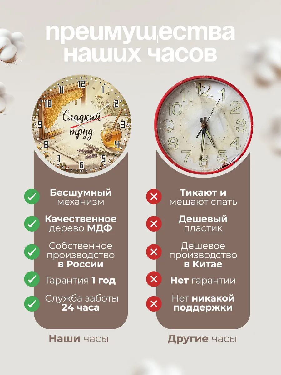 Часы настенные бесшумные Сладкий труд пасека 33 см — фото 10