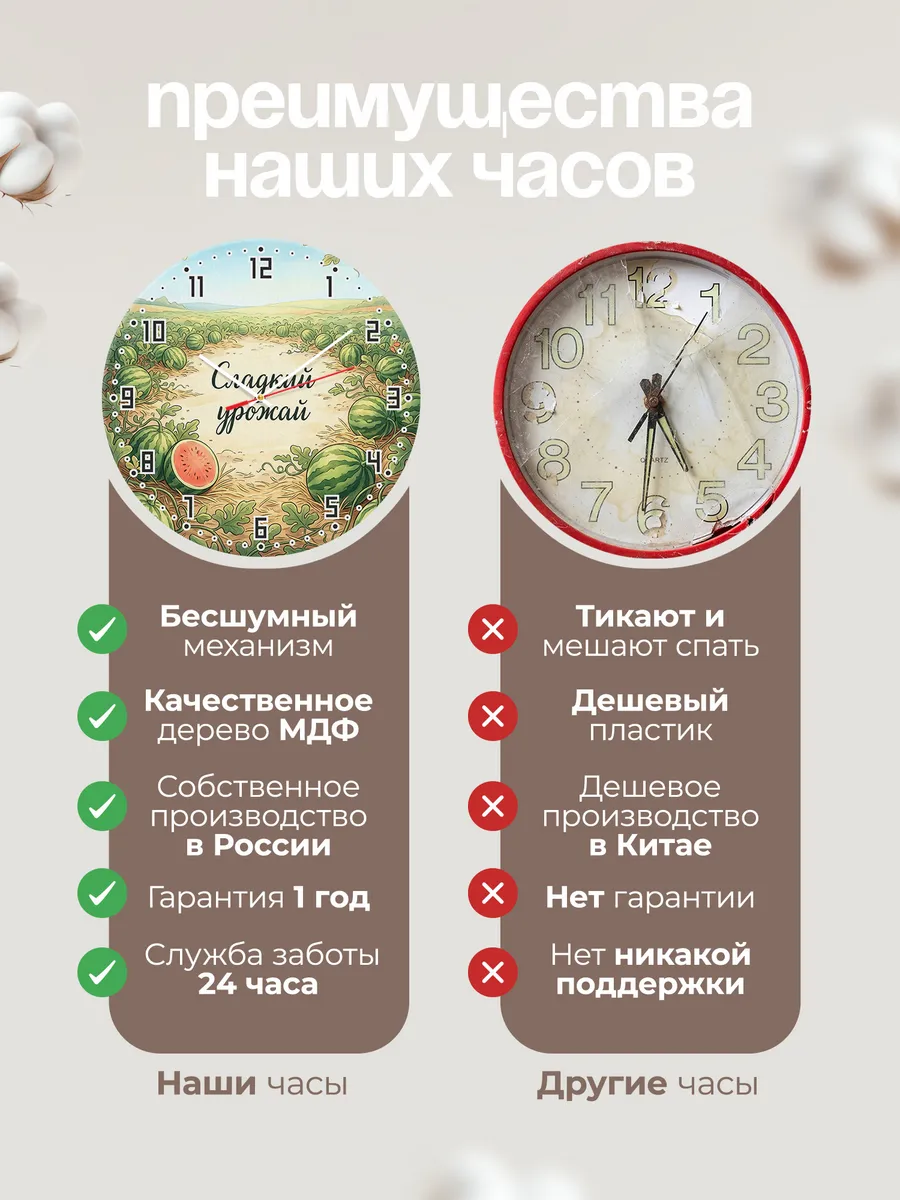 Часы настенные бесшумные Сладкий урожай арбузы 33 см — фото 10