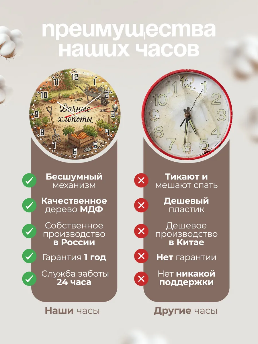 Часы настенные бесшумные Дачные хлопоты морковь 33 см — фото 10