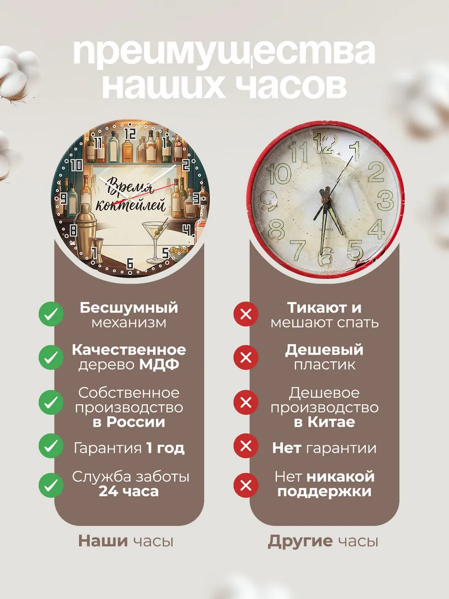 Часы настенные бесшумные Время коктейлей бар 33 см — фото 10