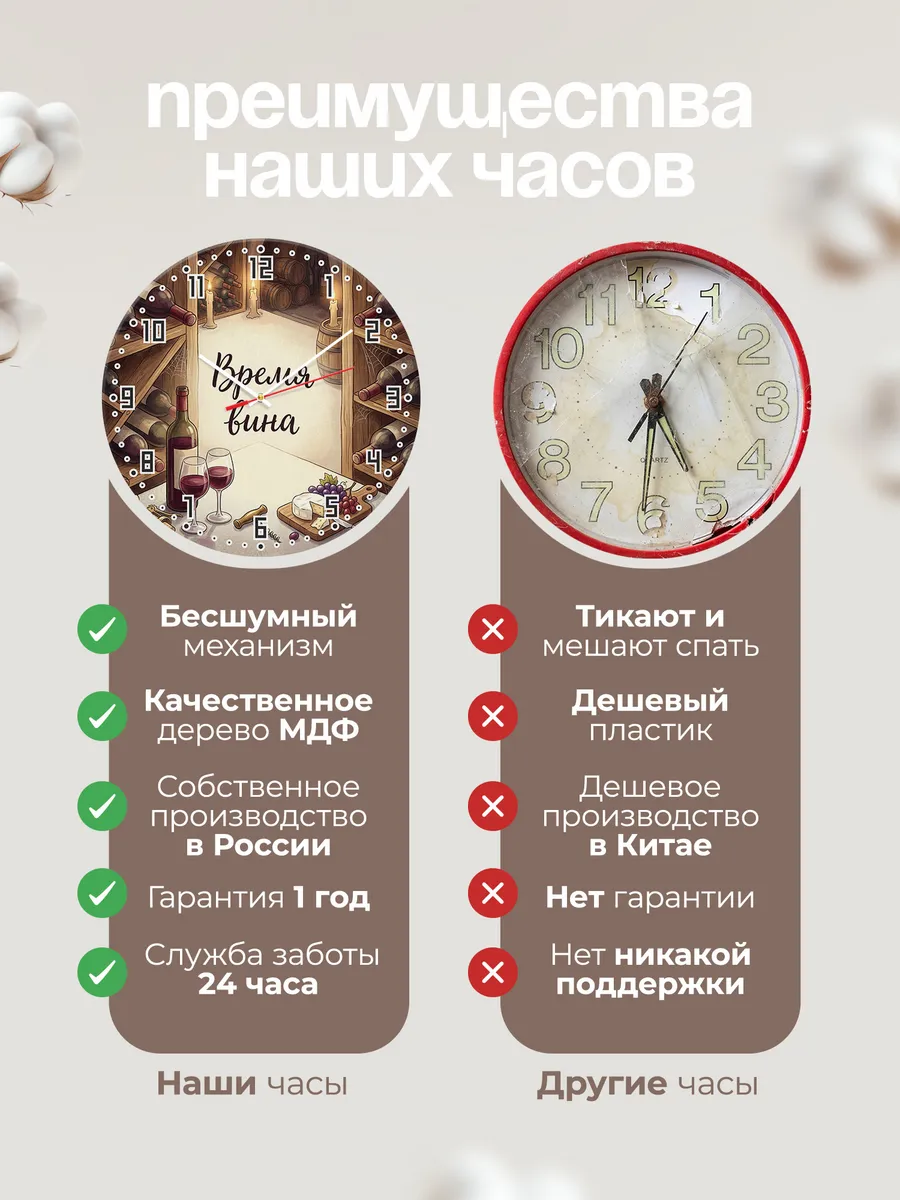 Часы настенные бесшумные Время вина погреб 33 см — фото 10