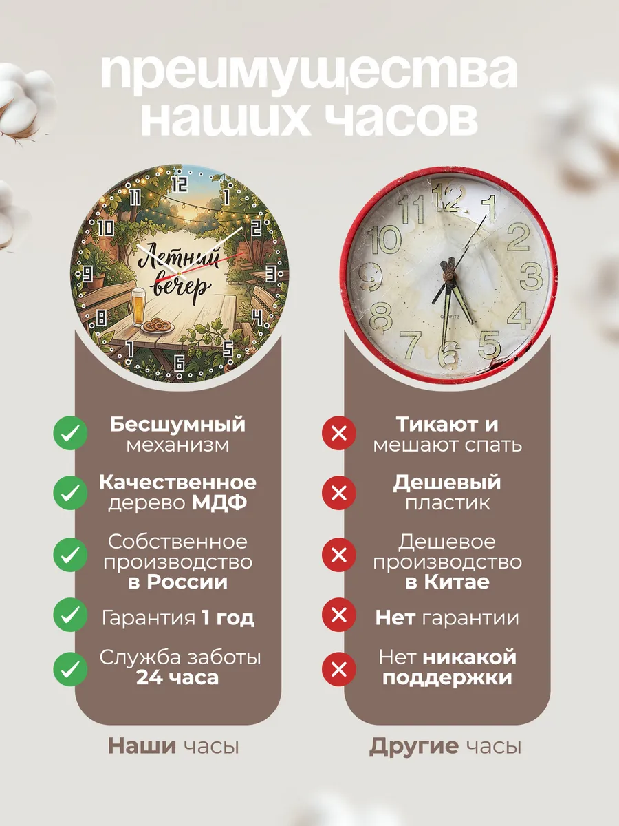 Часы настенные бесшумные Летний вечер пивной сад 33 см — фото 10
