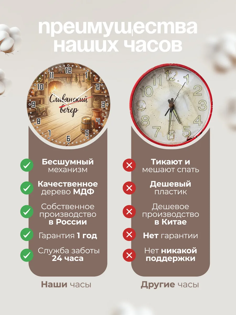 Часы настенные бесшумные Славянский вечер медовуха 33 см — фото 10