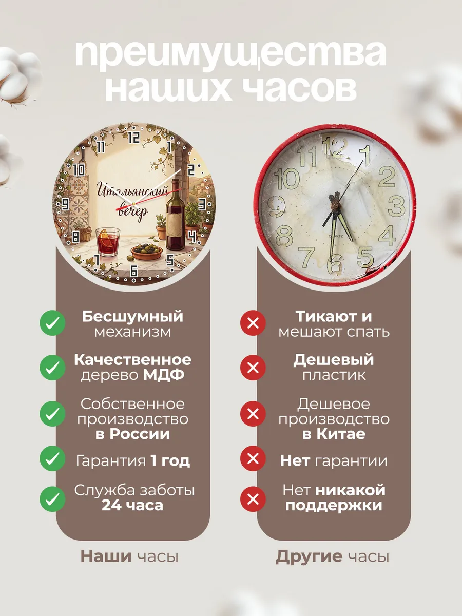 Часы настенные бесшумные Итальянский вечер вермут 33 см — фото 10