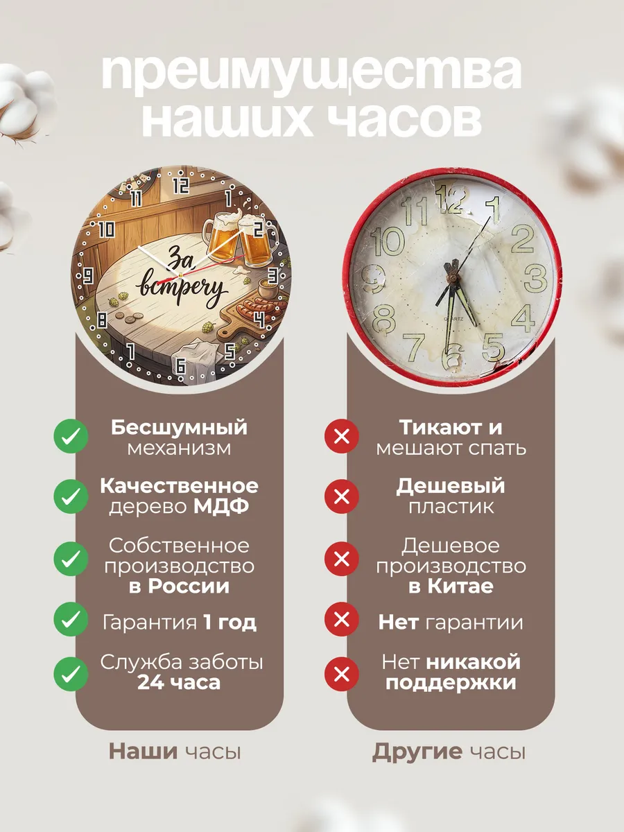 Часы настенные бесшумные За встречу пиво друзья 33 см — фото 10