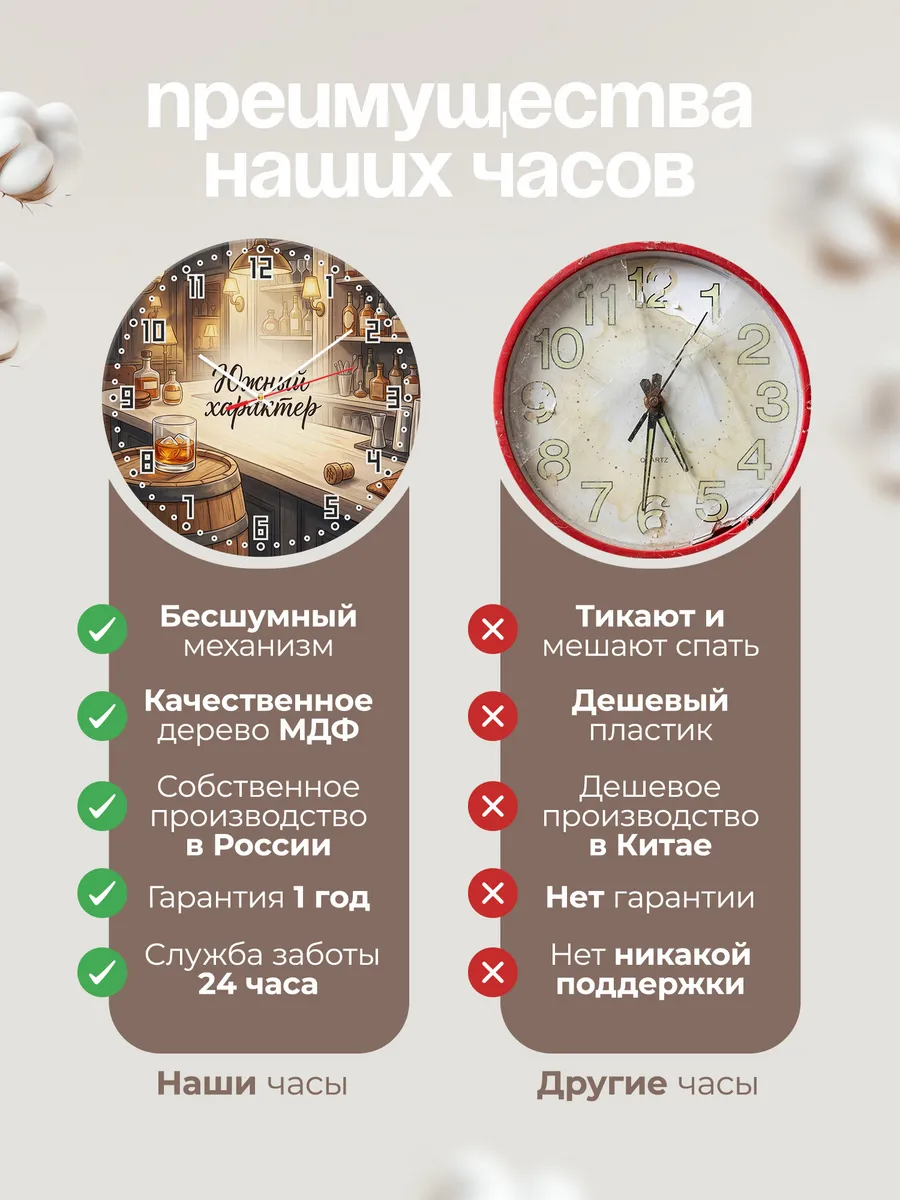 Часы настенные бесшумные Южный характер бурбон 33 см — фото 10