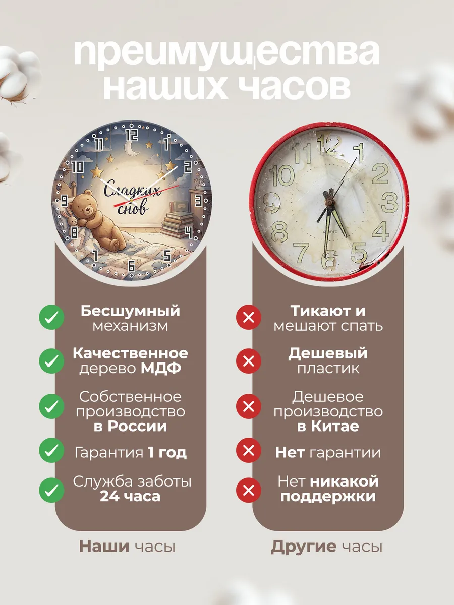Часы настенные детские Сладких снов в детскую 33 см — фото 10