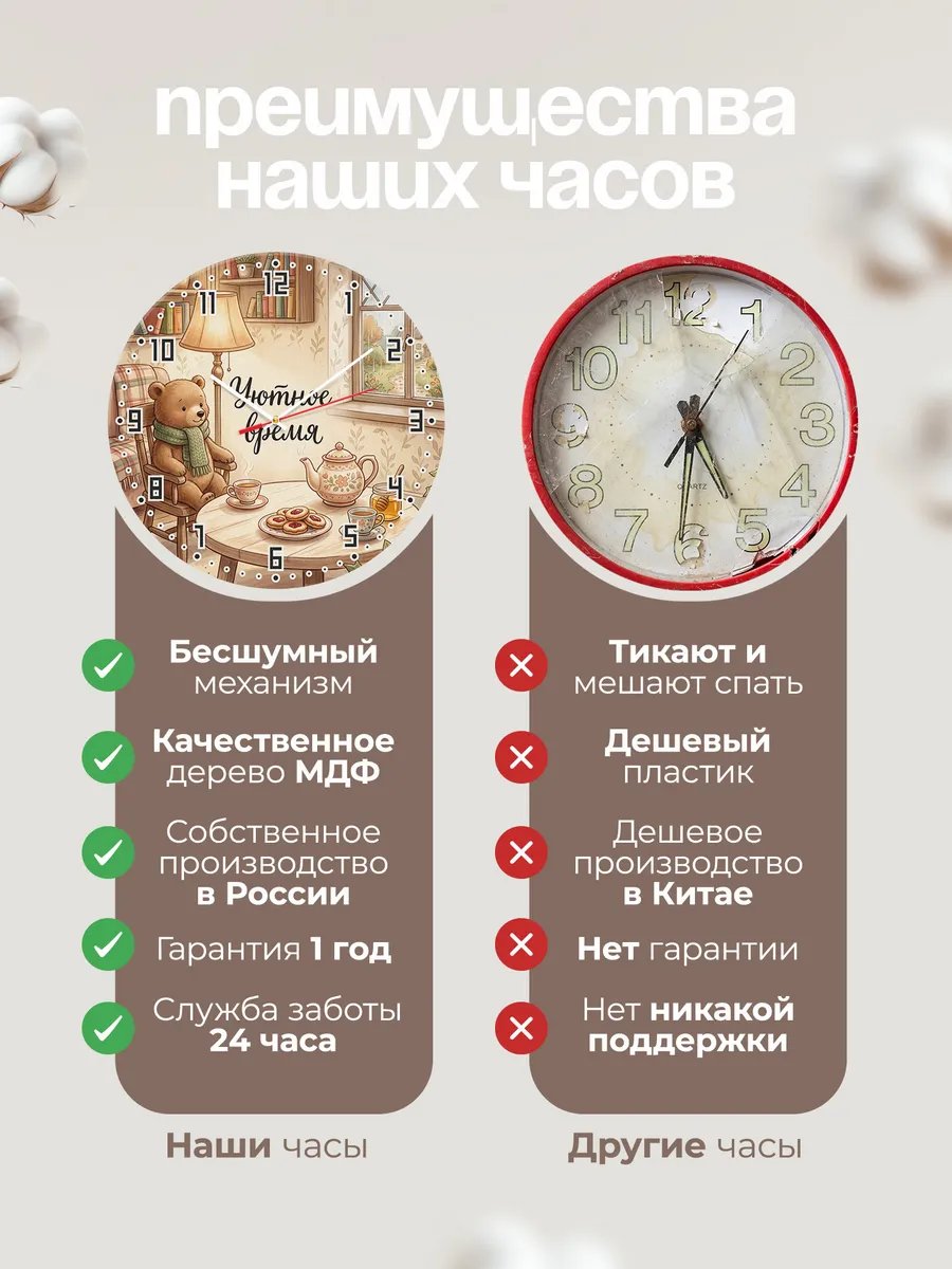 Часы настенные детские Уютное время медвежонок 33 см — фото 10
