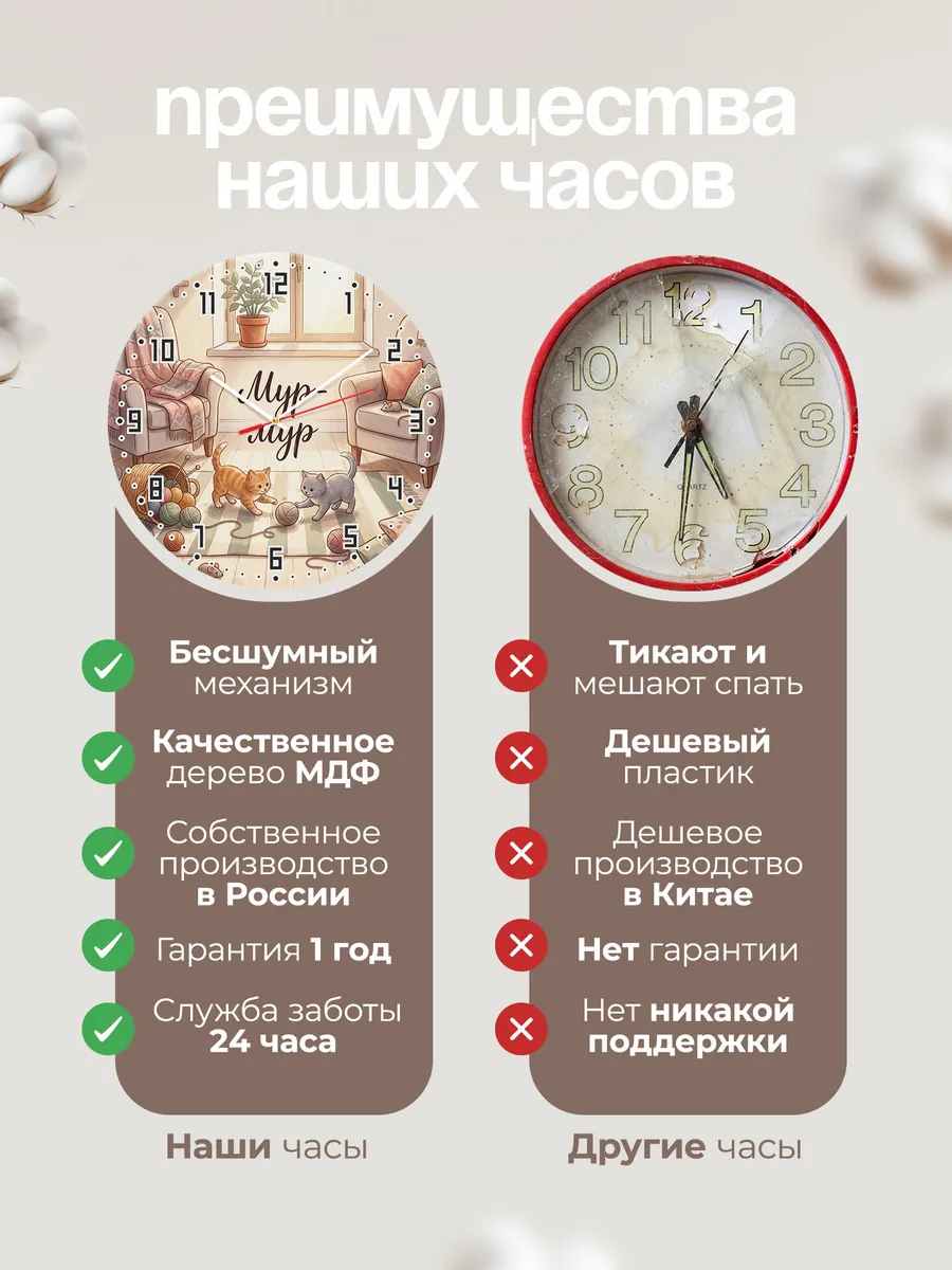 Часы настенные детские Мур-мур котята девочке 33 см — фото 10