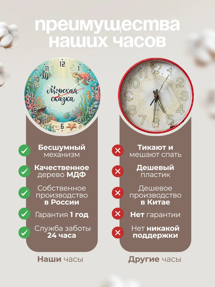 Часы настенные детские Морская сказка рыбки 33 см — фото 10