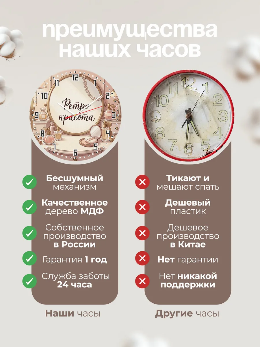 Часы настенные бесшумные Ретро красота столик 33 см — фото 10