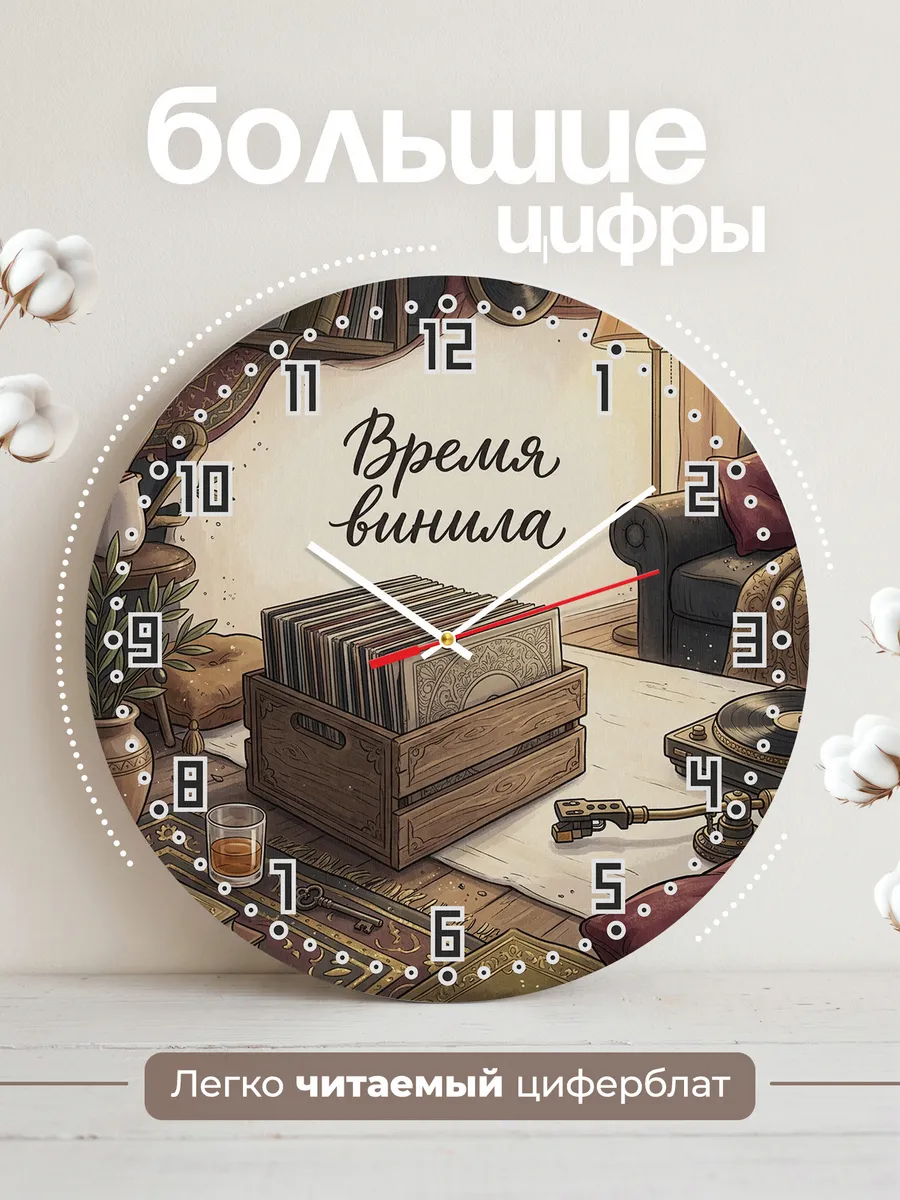 Часы настенные бесшумные Время винила пластинки 33 см — фото 2