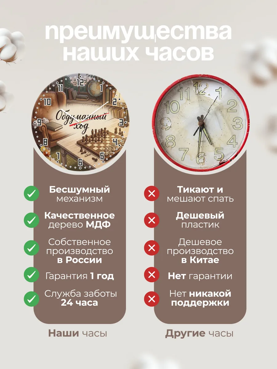 Часы настенные бесшумные Обдуманный ход шахматы 33 см — фото 10