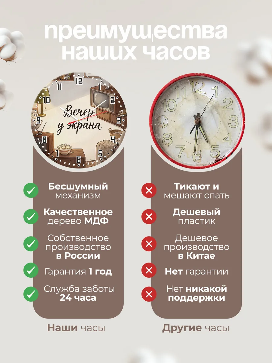 Часы настенные бесшумные Вечер у экрана телевизор 33 см — фото 10