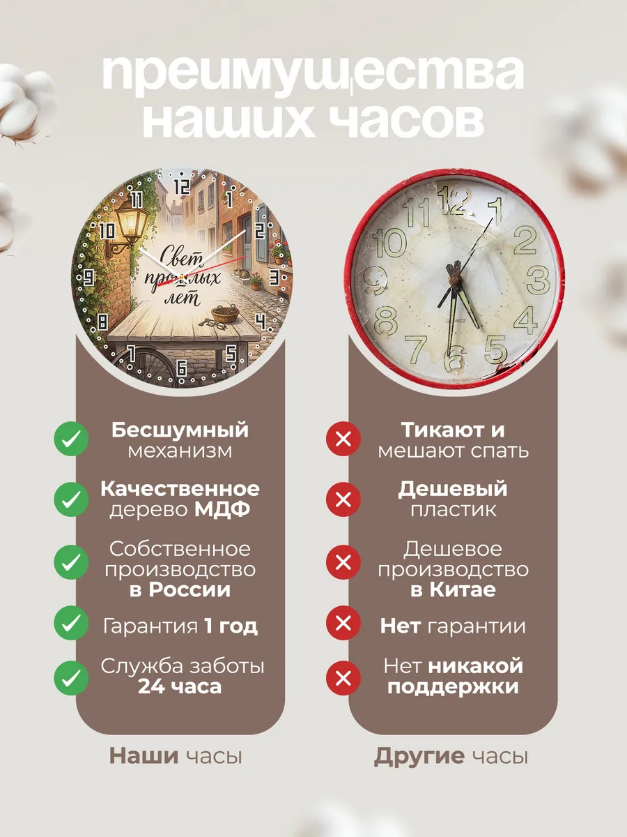 Часы настенные бесшумные Свет прошлых лет фонарь 33 см — фото 10