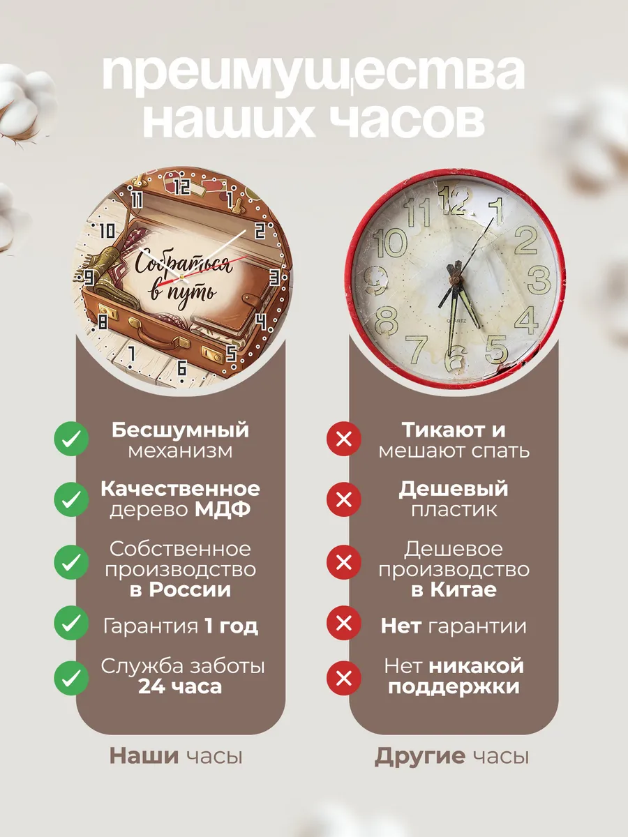 Часы настенные бесшумные Собраться в путь сундук 33 см — фото 10