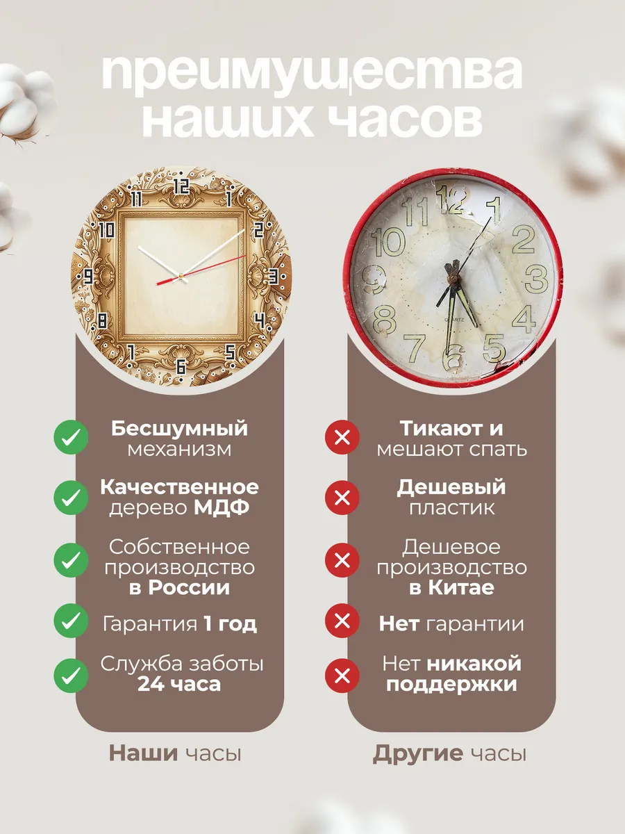 Часы настенные бесшумные Барочная рама 33 см — фото 10